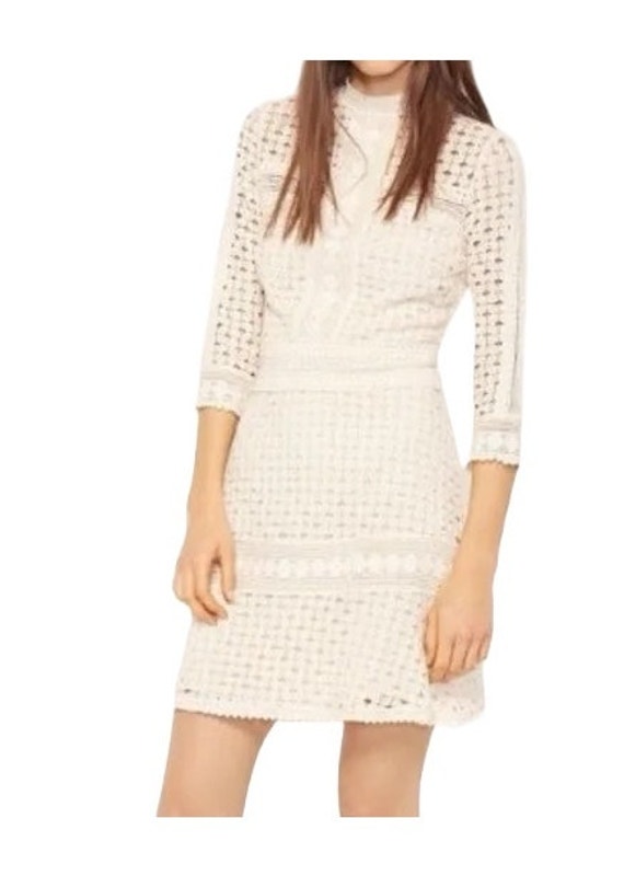 Ba&Sh Cocktail Ecru Macram Lace Mock Neck Mini Dress Size 3 Us 10 Ivory Cream